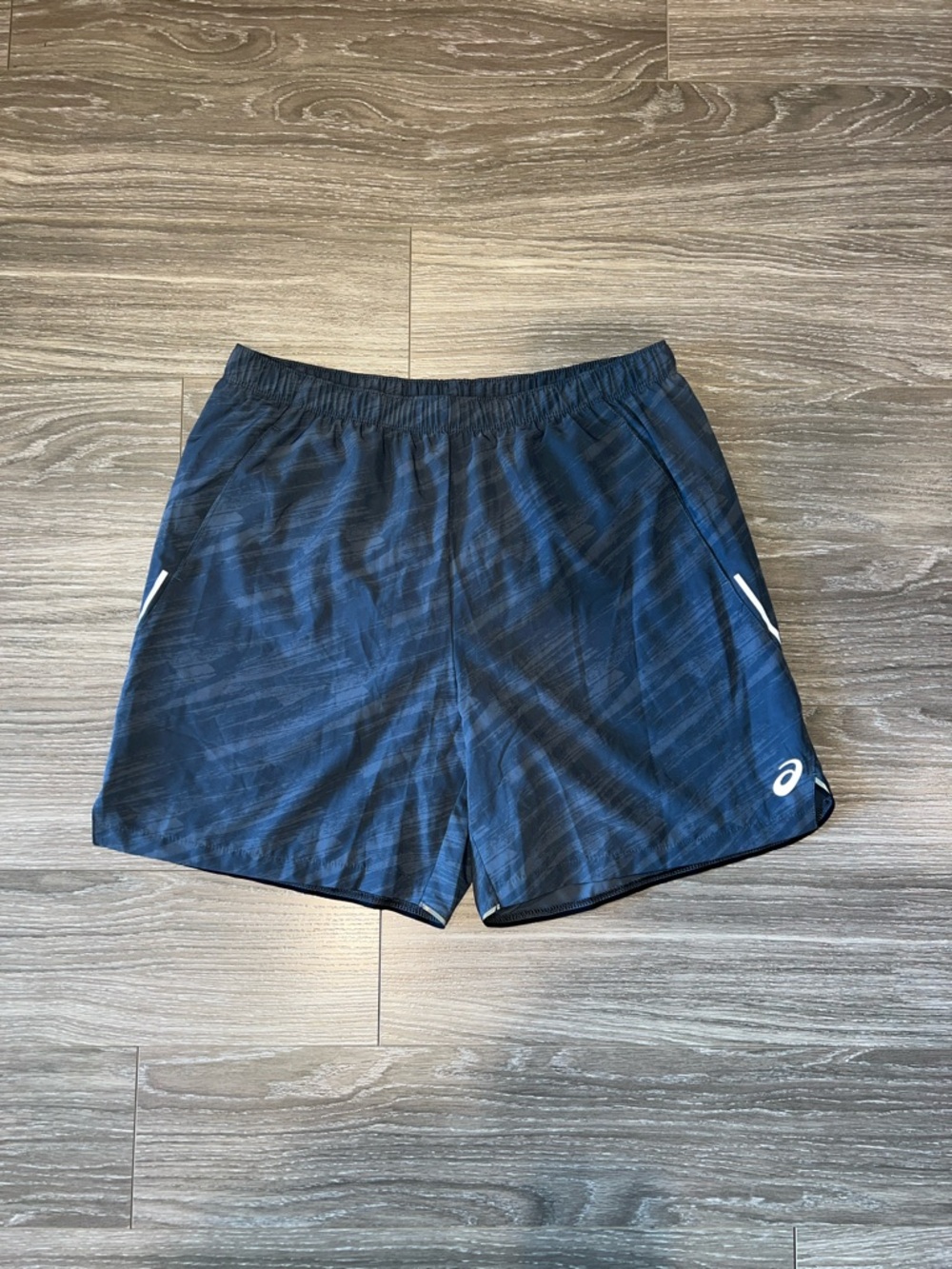 ASICS Men's Dark Blue Athletic Running Shorts with Reflective Details